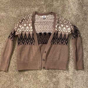 Old navy brown patterned cropped sweater / cardigan